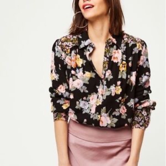 SOLD Free people Black & Peach Floral Hold on to Me Button-Up top - Picture 3 of 8